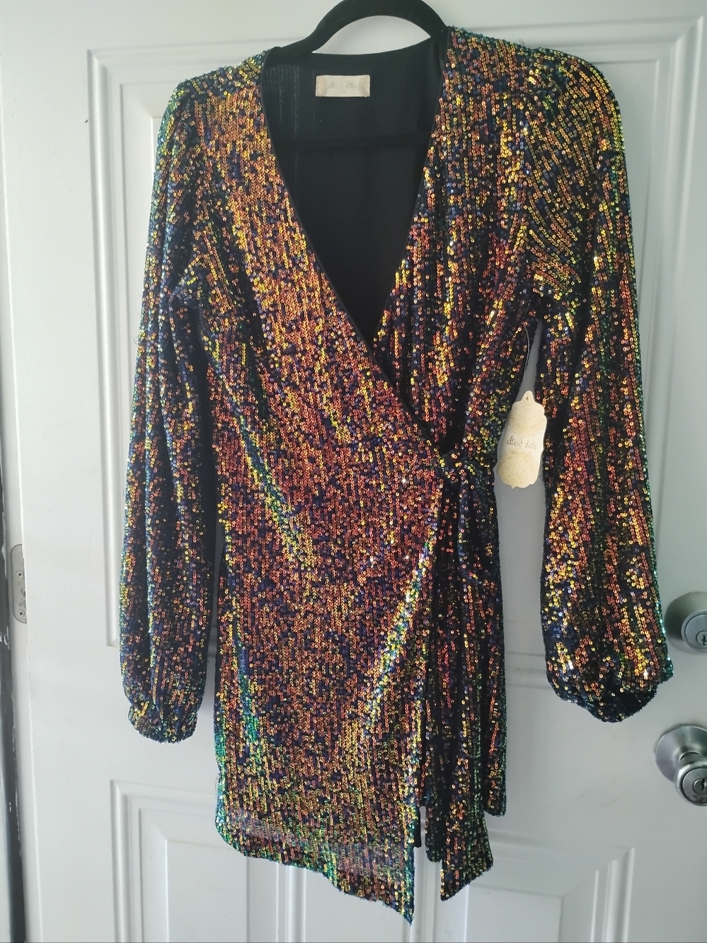 NEW ROMPER ALTAR'D STATE RAINBOW  SEQUINS BISHOP SLEEVES DRESS XS 0-2 NWT